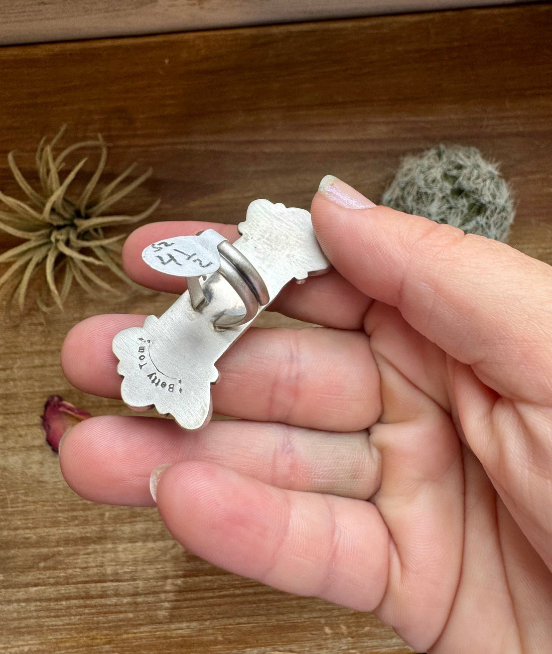 Long Ring- Size 5 - mix stone turquoise, spiny and sterling silver