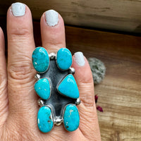 Long Ring- 6- Kingman turquoise ring and sterling silver