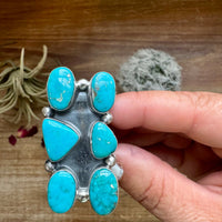 Long Ring- 6- Kingman turquoise ring and sterling silver