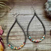 3 mm teardrop earrings Sterling Silver Pearls with orange spiny/Turquoise