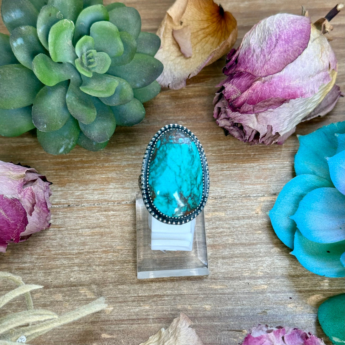 MJ Turquoise Ring – Sterling Silver Adjustable Band