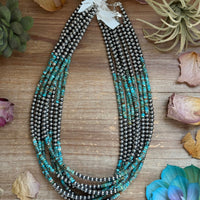 20” Heishi Turquoise Necklace – 4mm Turquoise & 5mm Sterling Silver Pearls