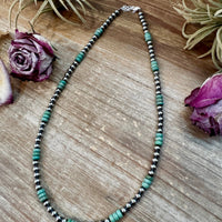 Green Turquoise & Sterling Silver Pearl Necklace – 5mm – Handmade by The Bijoux FAB – 19"