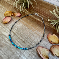 Lapis & Turquoise Heishi Choker – 14" Sterling Silver Beads