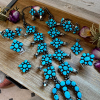 Complete Squash Blossom Set – Kingman Turquoise – Sterling Silver – Navajo Made by Wilson Dawes