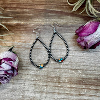 Mixed Turquoise & Spiny Oyster Teardrop Earrings – Sterling Silver Pearls