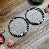 Big Sterling Silver Pearls Hoops with pink Conch
