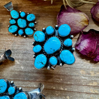 Complete Squash Blossom Set – Kingman Turquoise – Sterling Silver – Navajo Made by Wilson Dawes