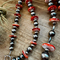 NFR Collection Necklace – Graduated Spiny Oyster & Sterling Silver Pearls 45"