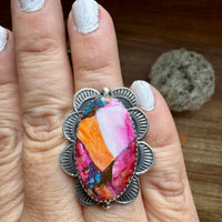 Oval rings - adjustable -Dahlia ring and sterling silver