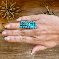 Adjustable Rectangle Ring with 21 Kingman Turquoise – Sterling Silver