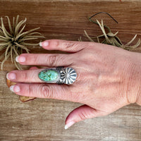 Green Turquoise Concho Ring – Size 9 – Navajo Handmade by Boyd Ashley