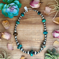22” Massive Turquoise Rondelle Necklace – Sterling Silver Pearls
