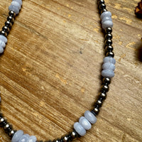 Blue Lace Agate & Sterling Silver Pearl Necklace – 20 ½” Plus Extender