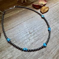 Golden Hill Turquoise & Sterling Silver Pearl Necklace – 16" + Extender