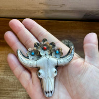 Big Antler longhorn with  turquoise pendant with color flowers