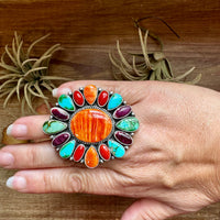 Adjustable Cluster Ring – Spiny Oyster & Sonoran Gold by E. Richards, Native Made