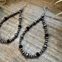 Sterling Silver Pearl & Black Onyx Teardrop Earrings