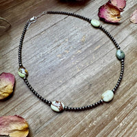 5 Magnesite Lemon Turquoise Choker And Sterling Silver Pearls