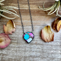 Cotton Candy Turquoise Bar Necklace – Freeform Shape – 18" Sterling Chain – Tia Long, Navajo Handmade