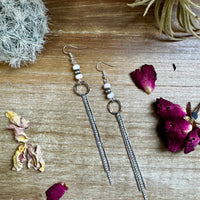 Chic dangle earrings with pink conch  & sterling silver pearls