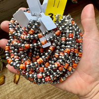 Sterling Silver Pearl Bracelet with Red-Orange Spiny Oyster Heishi