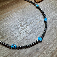 Golden Hill Turquoise & Sterling Silver Pearl Necklace – 16" + Extender