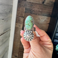 Green Turquoise Concho Ring – Size 9 – Navajo Handmade by Boyd Ashley