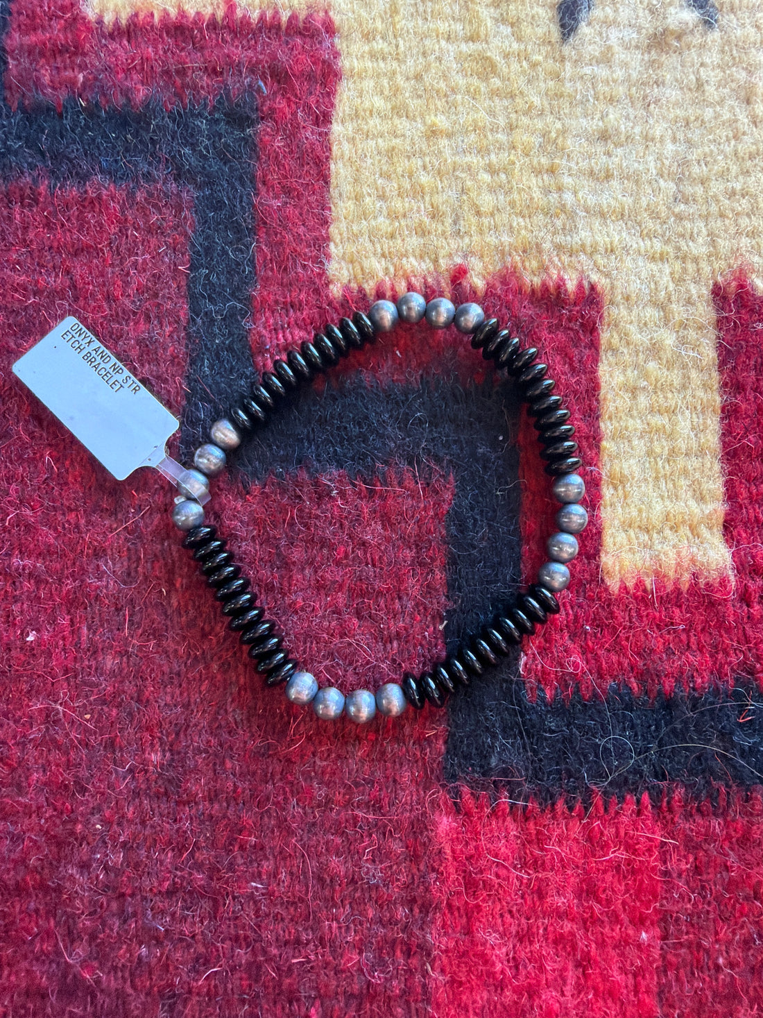 5mm Silver and Onyx Stretchy Bracelet