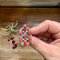 Cluster - size 8 - red spiny and sterling silver