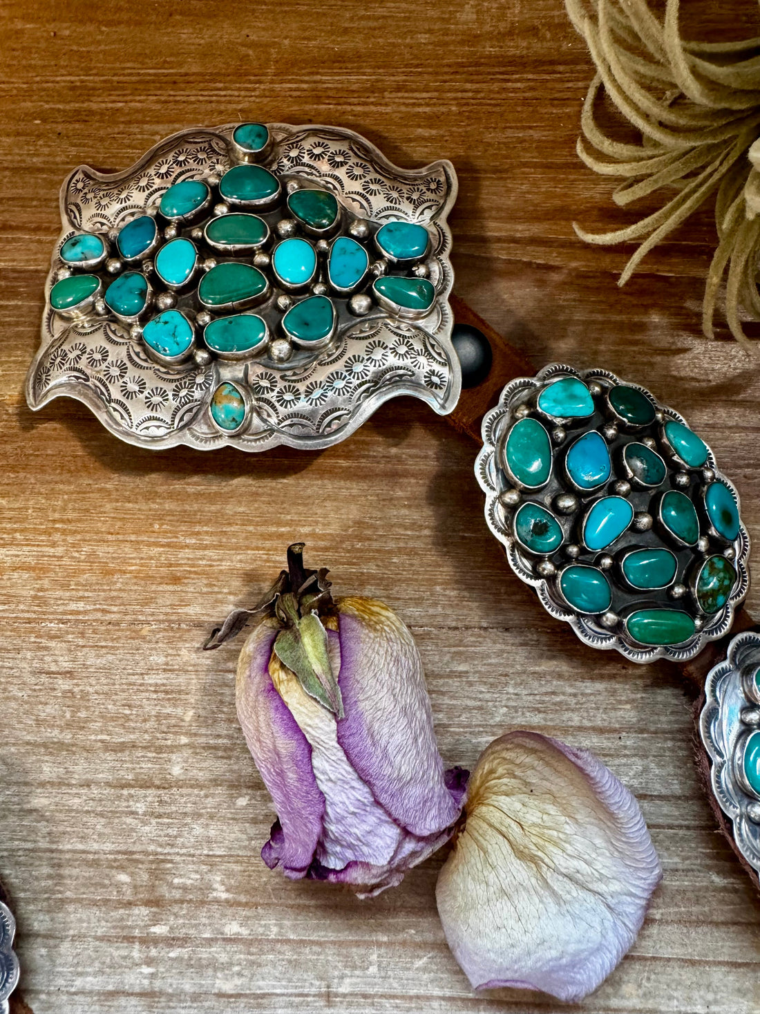 Turquoise Concho Belt – Sterling Silver – Native Made DM – One of a Kind