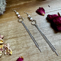 Chic dangle earrings with pink conch  & sterling silver pearls