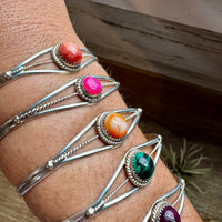 Multistone Cuff Bracelet – Malachite, Spiny Oyster, or Pink Opal – Sterling Silver - pick yours
