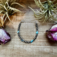 Golden Hill Turquoise Bracelet – 5mm Sterling Silver Pearls