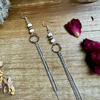 Chic dangle earrings with pink conch  & sterling silver pearls