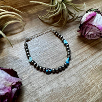 Golden Hill Turquoise Bracelet – 5mm Sterling Silver Pearls