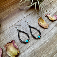 Smaller Sterling saucer Silver Pearls earrings teardrop - With Turquoise
