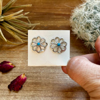 Zuni Cluster Earrings – Small Turquoise Flower in Sterling Silver