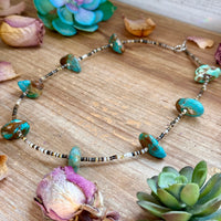 22” Chunky Turquoise & Dark Brown Shell Heishi Necklace