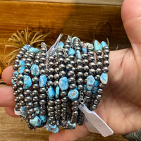 Golden Hill Turquoise Bracelet – 5mm Sterling Silver Pearls