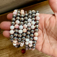8 mm Sterling Silver Pearls bracelet with pink conch beads