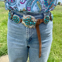 Turquoise Concho Belt – Sterling Silver – Native Made DM – One of a Kind