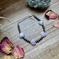 Valentine Bracelet - 4 mm sterling silver pearls and Rose Quartz heart
