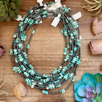 16.5” Sky Blue Lone Mountain Turquoise Nugget Necklace – 3mm Sterling Silver Pearls