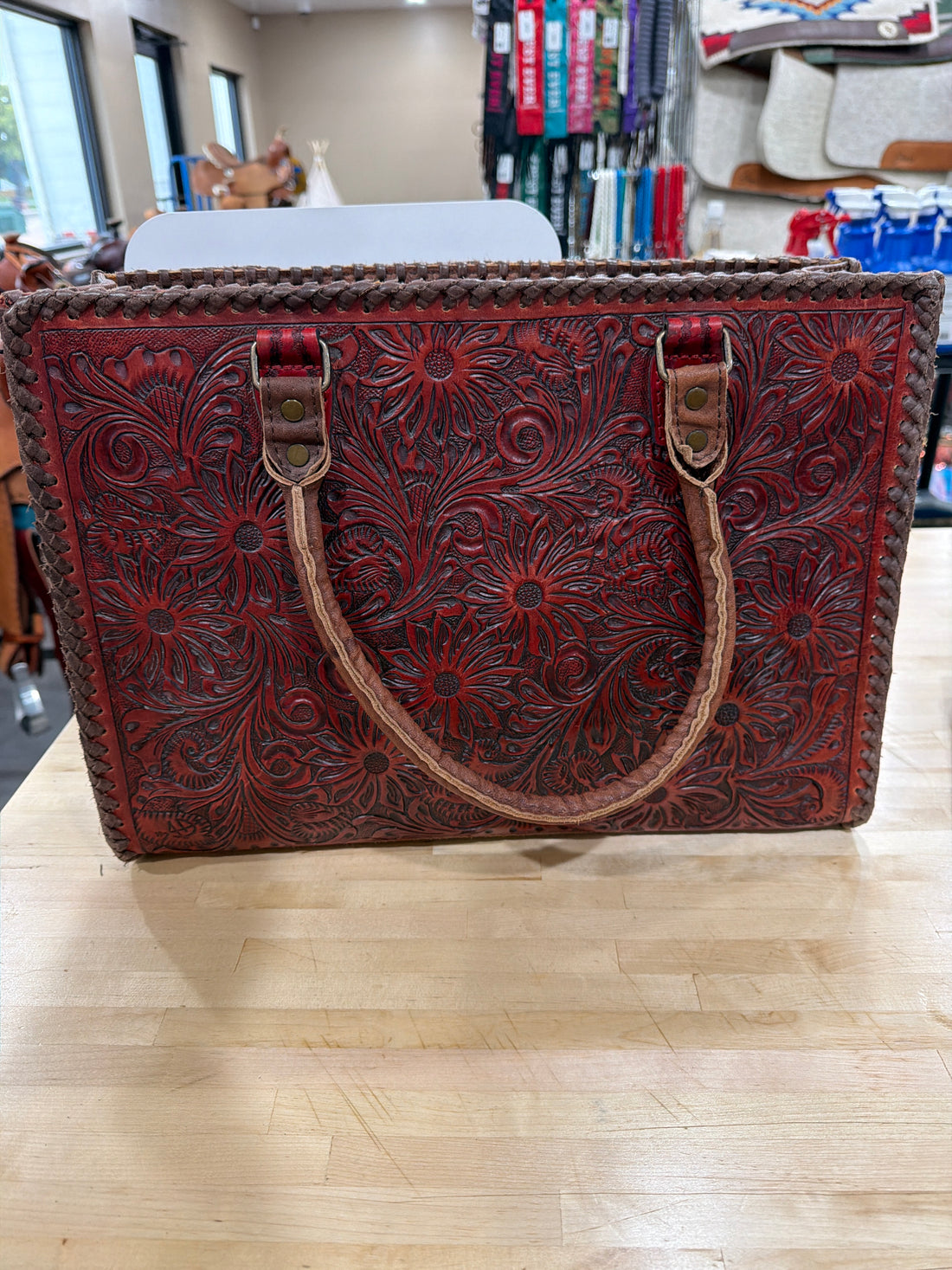 Red tooled bag