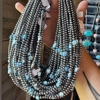 Golden Hill Turquoise & Sterling Silver Pearl Necklace – 16" + Extender