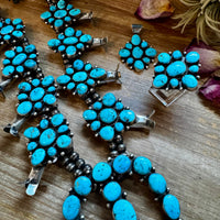 Complete Squash Blossom Set – Kingman Turquoise – Sterling Silver – Navajo Made by Wilson Dawes