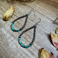 Teardrop Earrings – Sterling Silver Pearl & Blue Turquoise Heishi