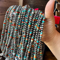 18-Inch Sterling Silver Pearl Necklace – Mixed Turquoise & Spiny Oyster (5mm)