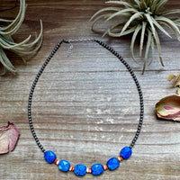Sterling Silver & Spiny Oyster Choker with Lapis – Summer Necklace